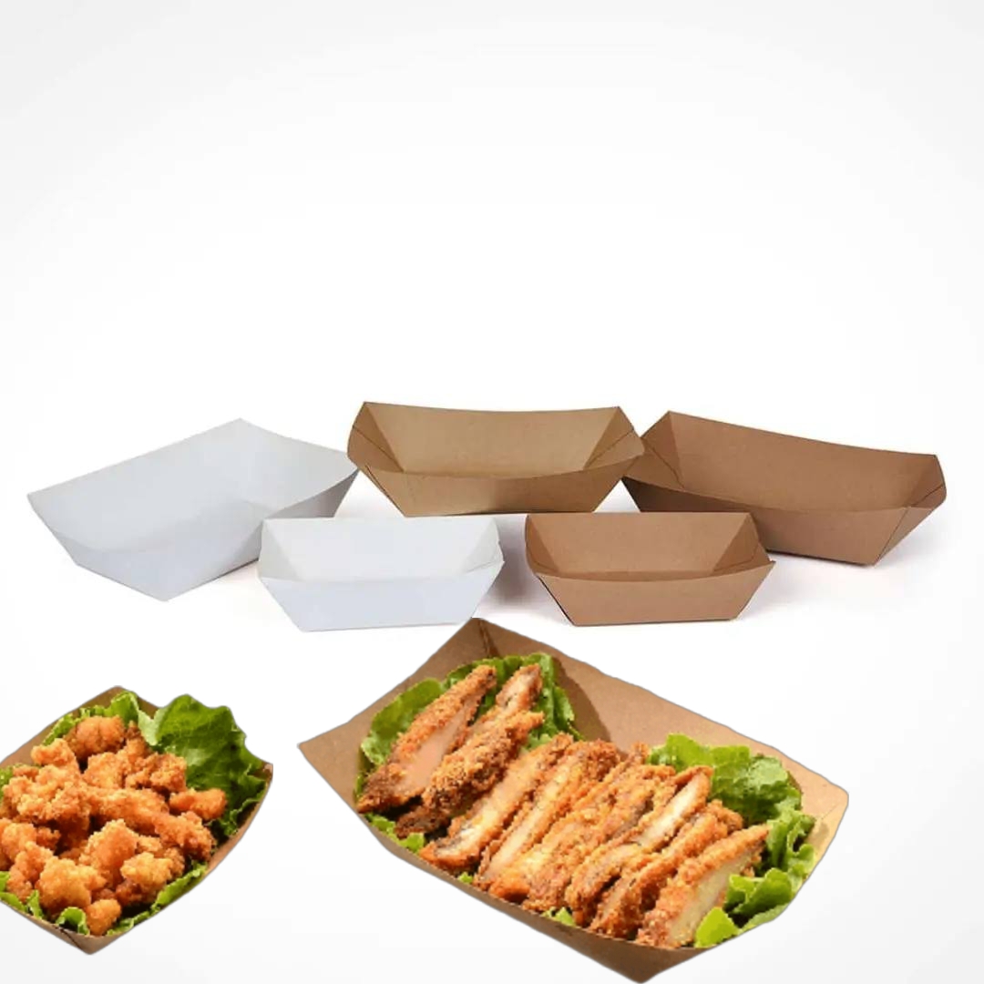 White & Kraft Paper Boat Tray